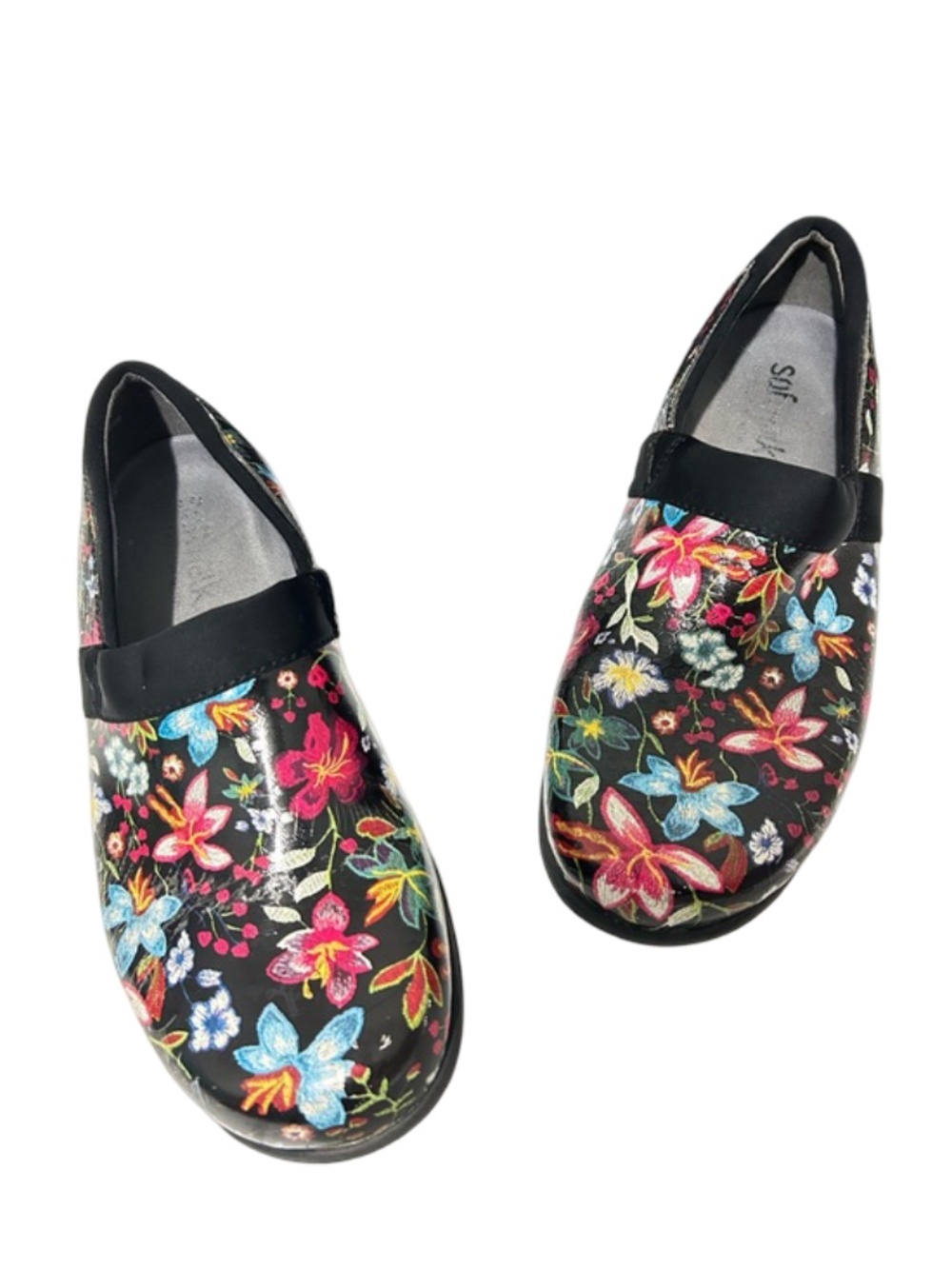 Softwalk Floral Black Clogs Size 9.5
